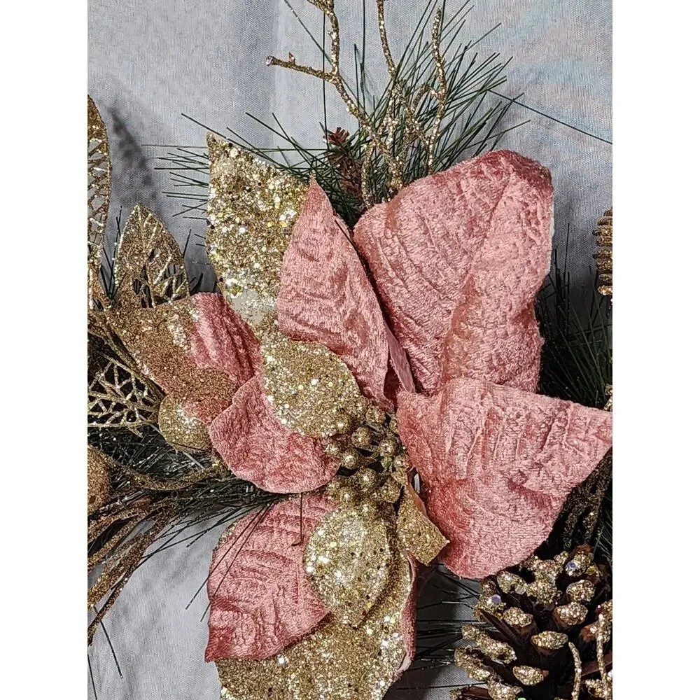 Elegant Champagne Christmas Wreath Front Door Gold Pine Cones Berries 22